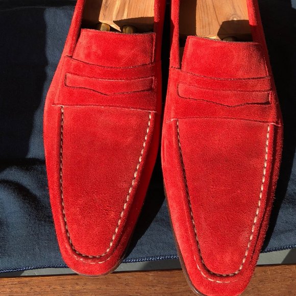 KITON Red Sued Penny Loafers main image 8